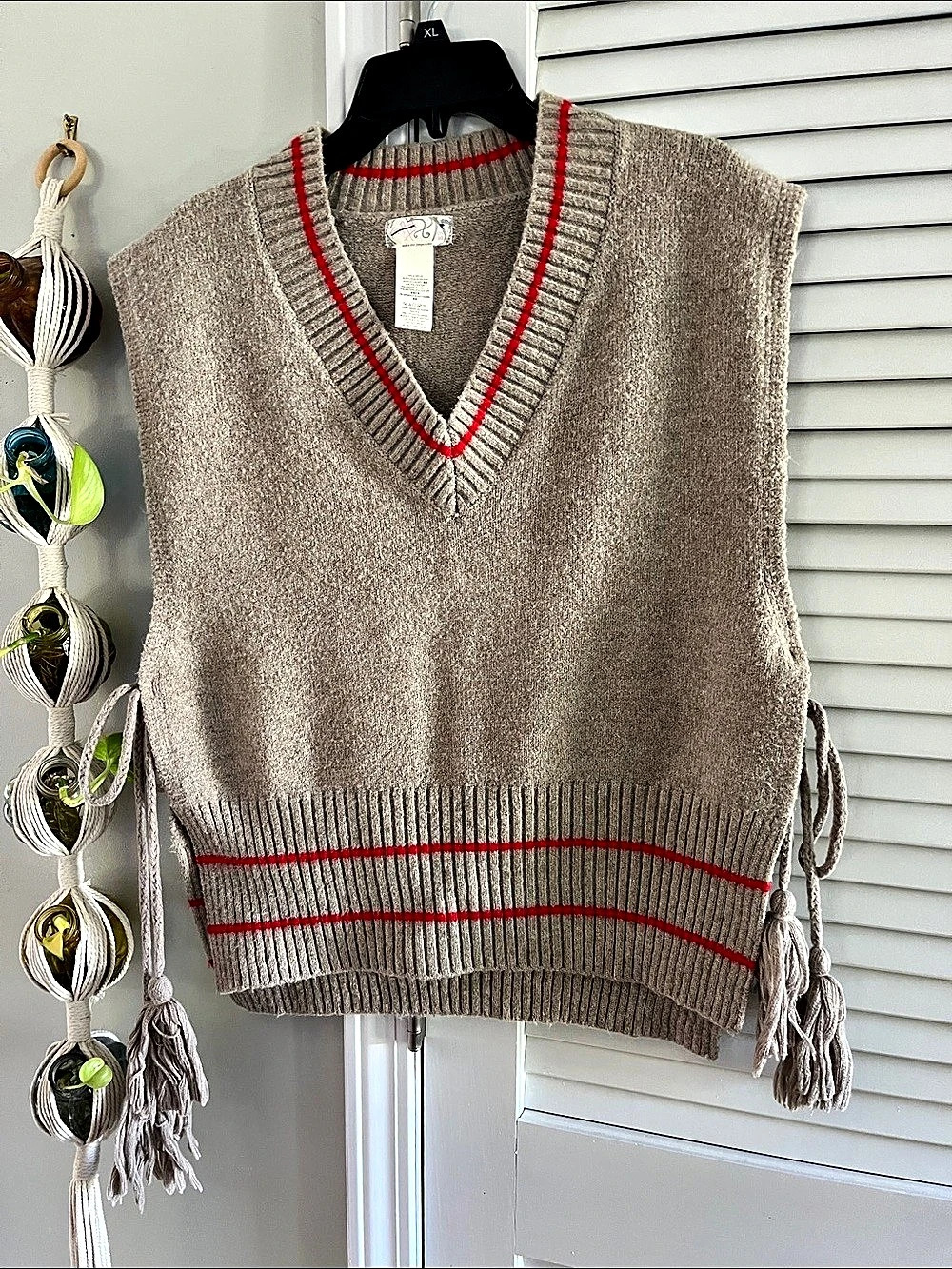 Free People All Star Stripe Poncho V-Neck Sweater Vest Brown & Red